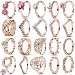 Cluster Rings S925 Sterling Silver Classic Rose Gold Magnolia Flower Ring Fits Designing Original Fashion Style DIY Exquisite Jewellery