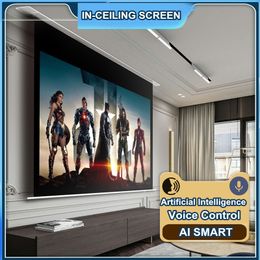 CRH-A 16:9 Professional Descender Recessed In Ceiling Electric Motorized Projection Screen Fiber Glass Matte White 1.2 Gain for 4K/8K home cinema