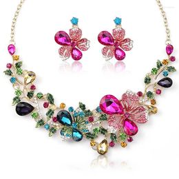 Necklace Earrings Set Multicoloured Flower Female Gorgeous Bride Painting Oil Gems.