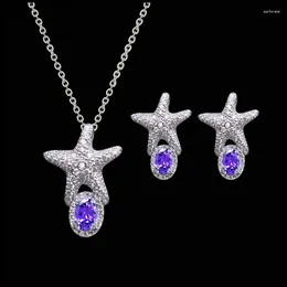 Necklace Earrings Set MYFEIVO Micro-inlaid Zircon Crystal 2 Pieces Small Starfish Earring For Female Christmas Gifts XXY0049