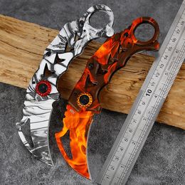 High Hardness Print Karambit Knife Stainless Steel Curved Blade Tactical Folding Knife for Hunting Camping Fishing and Field Survival free ship by DHL