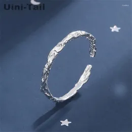 Cluster Rings Uini-Tail Design -selling 925 Tibetan Silver Simple Concave-convex Irregular Opening Ring Single Row Fine Jewellery