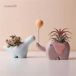 Vases Creative Flower Shape Plant Pot Ceramic Pots for Flowers Cartoon Elephant Dinosaur Succulent Pot Cute Home Table Decor VaseL24