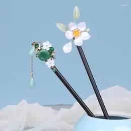 Hair Clips Refresh Elegant Imitation Jade Flower Wooden Hairpins Ancient Style Buyao Ethnic Headwear Women Gift Wholesale