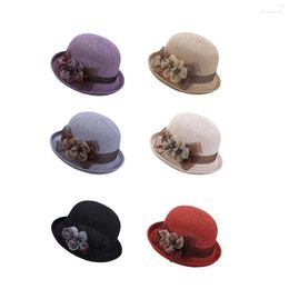 Wide Brim Hats Women's Summer Cloche Hat Vintage Bowler Breathable Bucket With Flower