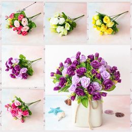 Decorative Flowers 28CM 15Head ROSE Artificial Flower Bouquet PU Fake Living Room Decorations Table Wedding Christmas Atmosphere Valentine's