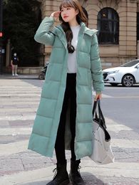 Women's Down Parkas Winter Jacket Women Xlong Thicken Coat with A Hood Straight Elegant Outerwear Korean Fashion Female 231023