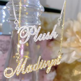 Pendant Necklaces Colorfast Custom Name Necklace Crystal Name Necklace Stainless Steel Name Women Jewellery Personalised Women Gift Drop 231023