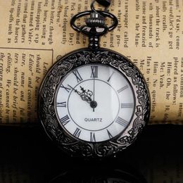 Pocket Watches Arrvial Open Face Quartz Watch Roman Numbers Analogue Display Pendant Clock With Necklace Chain Gifts For Men Women