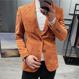 Men's Casual Shirts British Style Fashion Men's Suit Jacket Slim Fit Handsome Suit Jacket Fashion Men's Business Jacket Corduroy Blazers Size S-3XL 231023