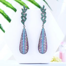 Dangle Earrings Soramoore Luxury Long Multicolor Shiny CZ Leaf Pendant Jewelery For Women Fashion Wedding Daily Jewelry