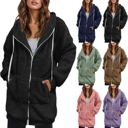 Women's Hoodies Stitch Plush Sweatshirt Winter Thicken Long Zipper Hoodie Loose Warm Coat Fashion Zip Up Fleece Jackets Y2K Coats