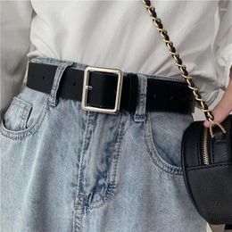 Belts 1pc PU Leather Belt For Women Square Buckle Pin Jeans Black Vintage Strap Male And Female Waistband