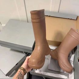 Ankle boots balenciashoes Boots Red Long Rain Boots Thick Sole Waterproof Anti slip Knight Boots 28H7L