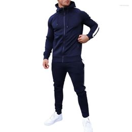 Men's Tracksuits Men's Sports Two Piece Suit Large Size Autumn Winter Zipper Hooded Sweatshirt Drawstring Lace-up Trousers Male Daily