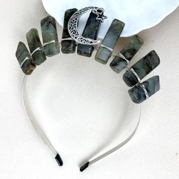Hair Clips Natural Labradorite Headband Moon Crystal Crown Vintage Quartz Tiaras Stone Jewellery Festive Accessories Halloween Gifts