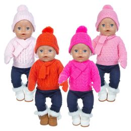 Doll Apparel 1Set Sweater Suithatscarf gloves Fit For 17inch 43cm Baby Born Doll Clothes 231023