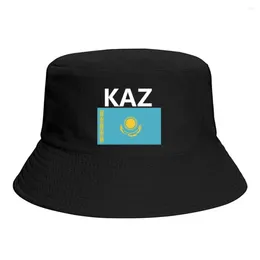 Berets Kazakhstan Flag Bucket Hats Print Cool Fans Sun Shade Simple Classic Outdoor Summer Fisherman Caps Fishing Cap