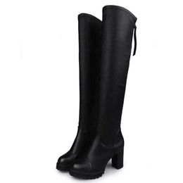 New Autumn Winter Women's Pu Leather Over the Knee Boots Back Zip Thick High Heel Platform Thigh Ladies Fashion Shoe Black 230922