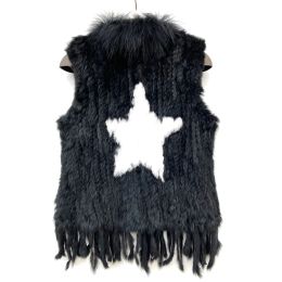 Brand Fashion Real Rabbit Fur Vest Tassels Knitted Natural Rabbit Fur Vest Jacket With Raccoon Fur Collar Lady Casual