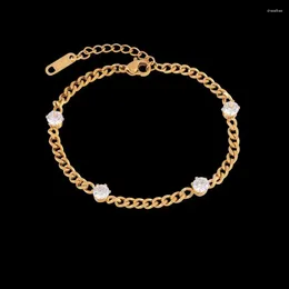 Link Bracelets 316L Stainless Steel Shine Zircon Thick Chain For Women Girls Fashion Trend Fine Jewellery Accessory Wholesale Gifts