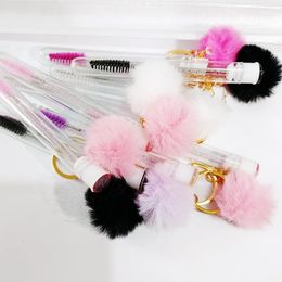 Makeup Tools 10Pcs Tube Eyelash Eyebrow Brush With Gold Keychain Fur Ball Glitter Mascara Wand For Lash Tool 231023