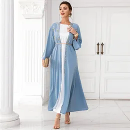 Ethnic Clothing Arabic Cardigan Open Abaya Handmade Diamonds Women Elegant Long Gown Muslim Fashion Moroccan Kaftan Jalabiya For Lady Dress