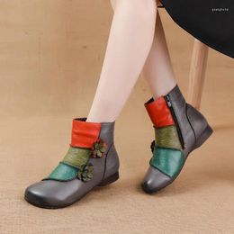 Boots 2023 Autumn Winter Women's Genuine Leather Handmade Flat Ankle Soft Comfortable Lady Shoes Mother Snow