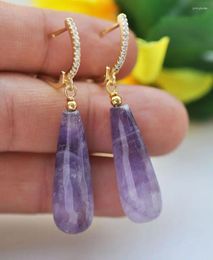 Dangle Earrings S2508 Real 31mm Drop-Faceted Purple Amethyst Earring CZ