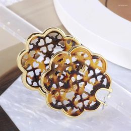 Stud Earrings European And American Floral With Amber Pattern