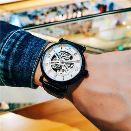 Wristwatches Fashion Skeleton Mechanical Watch Top Men's Transparent Automatic Clock Relogio Masculino 2023