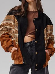 여자 양모 블렌드 여성 빈티지 코트 재킷 코트 가을 패션 의류 인쇄 아웃웨어 느슨한 보헤미안 긴 소매 여성 우아한 스트리트웨어 231021
