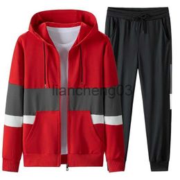 Men's Tracksuits Men's Autumn Tracksuit Set 2 Piece Patchwork Colour Hoodies And Drawstring Sweatpants Loose Casual Sportswear Suit Mens Clothes J231023