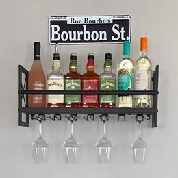 Tabletop Wine Racks Mounted with Stemware 24" Rustic Metal Hanging Holder Bottle 7 Stem Glass am Win 231023