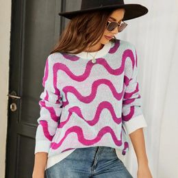 Women's Sweaters Women Colorblock Pullover Jumper Crew Neck Striped Slim Fit Knitwear Tops Sweater For Autumn Winter