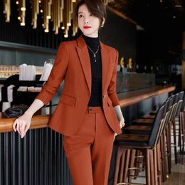 Women's Two Piece Pants 2023 Winter Female Elegant OL Black Purple Suit Blazer And Trouser Business Jacket Office Lady 2 Pieces Set S-4XL