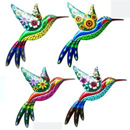 Garden Decorations Metal Hummingbird Bird Wall Artwork Garden Exterior Decoration Living Room Art Crafts Ornament Indoor Outdoor Colour Hanging Bird 231023