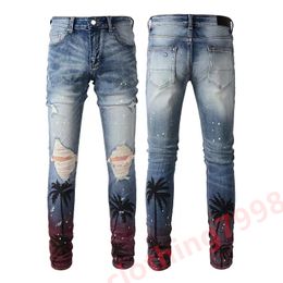 Purple Jeans Designer Jeans Mens Jeans Men Knee Skinny Straight Size 28-40 Motorcycle Trendy Long Straight Hole High Street Denim Wholesale 2 Pieces 10% Off 70