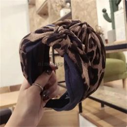 Boutique woman's fabric hair accessories simple leopard print solid color contrast color knotted wide-brimmed hairband headband