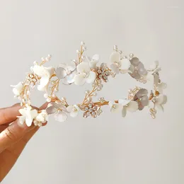 Hair Clips Handmade Ceramic Flower Tiara And Crown Bridal Band Wedding Rhinestone Accessories Headpiece Jewelry For Women