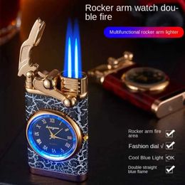 Lighters Windproof No GasLighter Watches Cigar Lighter Outdoor Jet Double Tube Men's Gadgets Cigarette Accessories