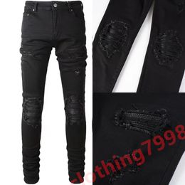 Purple Jeans Designer Jeans Mens Jeans Men Knee Skinny Straight Size 28-40 Motorcycle Trendy Long Straight Hole High Street Denim Wholesale 2 Pieces 10% Off 94