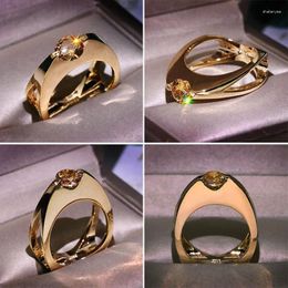 Cluster Rings Fashion Gold Colour Hollow Out Orange Stone For Women Luxury Wedding Band Cut Zircon Engagement Jewellery Z3P542