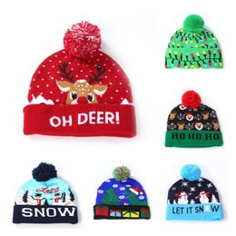 Christmas Snowman Elk Christmas Tree Knitted Hat with Ball for Winter Warmth with LED Colourful Lights Adult child Decorative Hat Halloween Party Cap P115