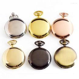 Pocket Watches Retro Luxury Smooth Black Gold Case Quartz Watch For Men Roman Numeral Fob Chain Necklace Pendant Man Clock Present Gifts