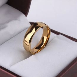 Band Rings High Polish Gold Plate Steel Women Man Wedding Ring Top Quality Gloss Lovers Wedding Jewellery 231021