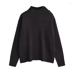 Women's Sweaters YENKYE Vintage Women Long Sleeve Buttons High Collar Knit Sweater Autumn Winter Female Oversize Pullover Tops