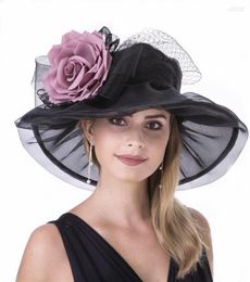 Wide Brim Hats Women's Summer Beach Hat Ladies Wedding Flower Fascinator Bridal Tea Party Chapeau Big Sun Cap