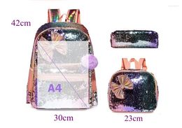 School Bags 3 Pcs Sequin 16 Inch Backpack For Girls Preschool Girl's Set Bag With Lunch Pen Lightweight