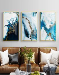 Nordic Abstract Colour spalsh blue golden canvas painting poster and print unique decor wall art pictures for living room bedroom8445527